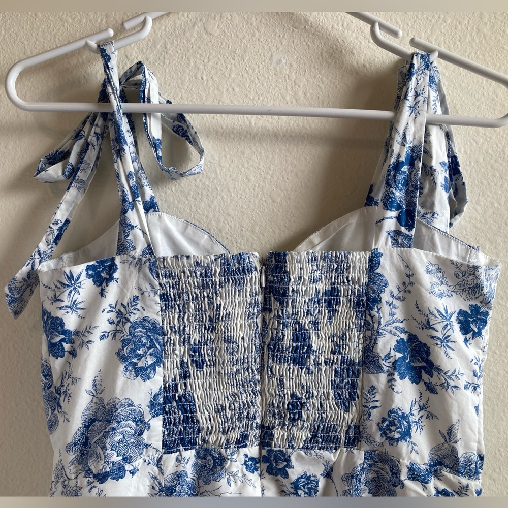Audrey Parks for Francesca’s Blue Floral Tie Shoulder Knee-to-Midi Dress Size S - Picture 6 of 9